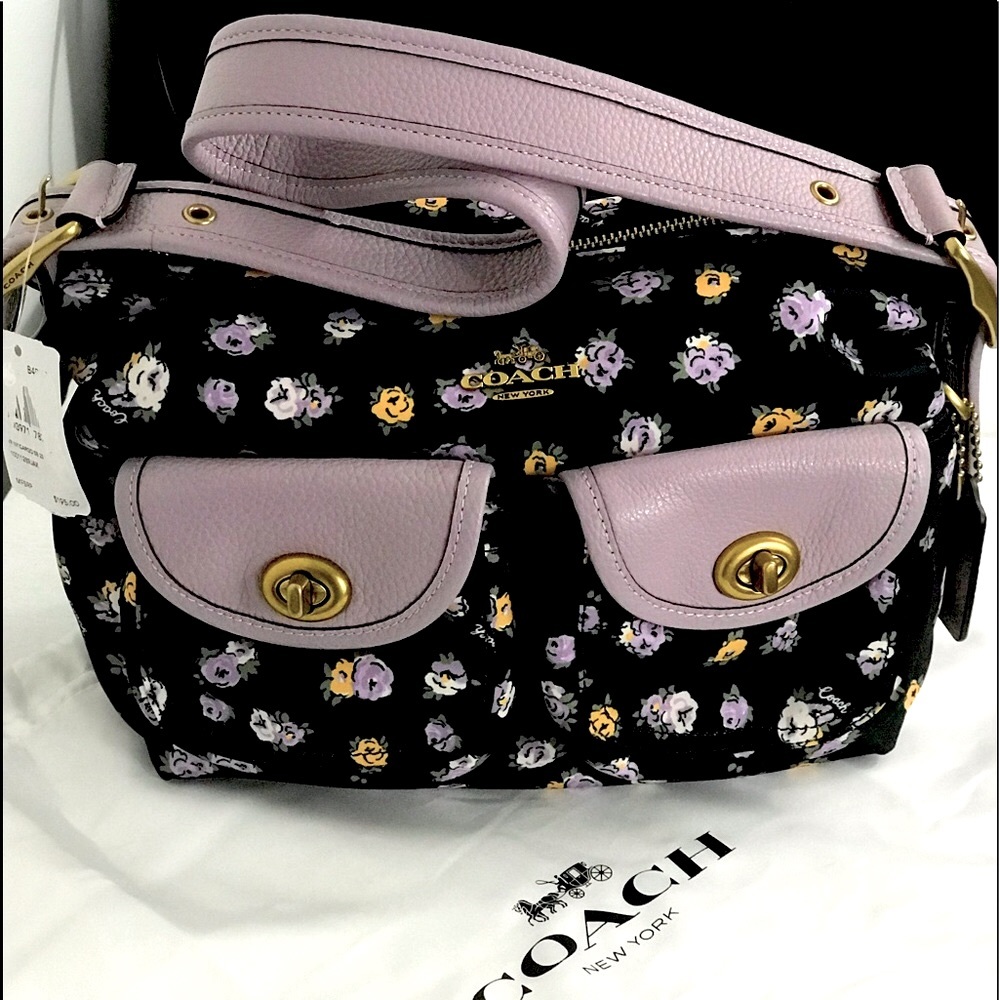 Coach Black and Purple Floral Bag